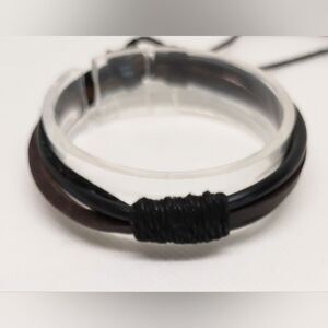 Men's bracelet leather layered brown new e72